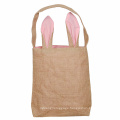 Cute Rabbit Ear Design Custom Logo Jute Organic Cotton Shopping Bag Tote Bags Kids Gift Bags